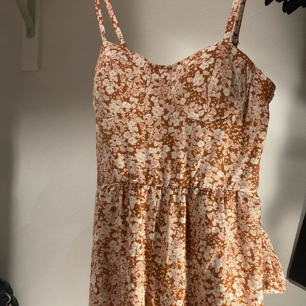 Lily Rose Fitted Romper in Orange with Pink and White Flowers WITH POCKETS
